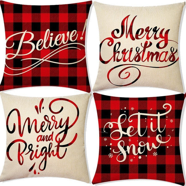 HKM-156563 Nordic Style Christmas Linen Pillow Cover with Plant and Flower Print, 45x45cm