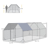 HKM-1566013 Large Metal Chicken Coop with Waterproof and UV-Resistant Cover, 9.2' x 18.7' x 6.4' Walk-In Chicken Run for Outdoor Use
