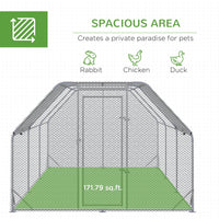 HKM-1566013 Large Metal Chicken Coop with Waterproof and UV-Resistant Cover, 9.2' x 18.7' x 6.4' Walk-In Chicken Run for Outdoor Use