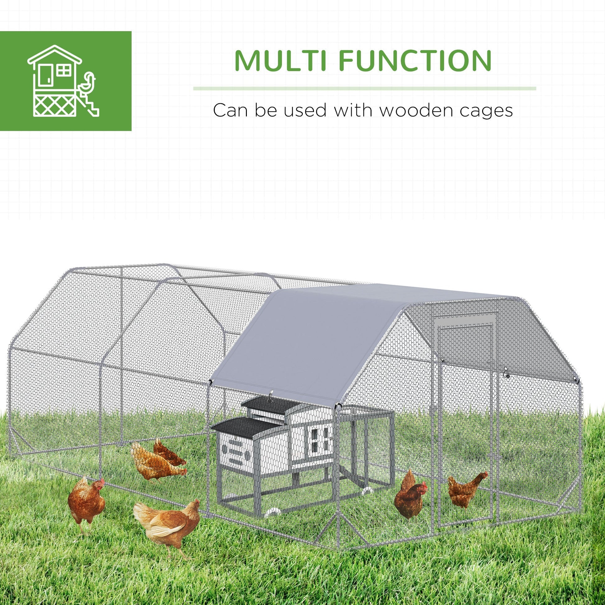 HKM-1566013 Large Metal Chicken Coop with Waterproof and UV-Resistant Cover, 9.2' x 18.7' x 6.4' Walk-In Chicken Run for Outdoor Use