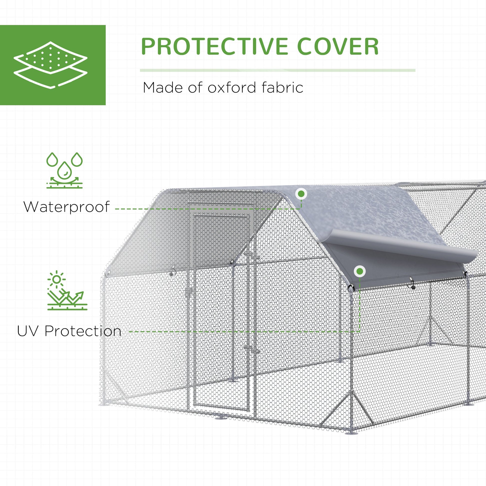 HKM-1566013 Large Metal Chicken Coop with Waterproof and UV-Resistant Cover, 9.2' x 18.7' x 6.4' Walk-In Chicken Run for Outdoor Use