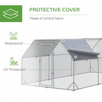 HKM-1566013 Large Metal Chicken Coop with Waterproof and UV-Resistant Cover, 9.2' x 18.7' x 6.4' Walk-In Chicken Run for Outdoor Use