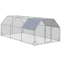 HKM-1566013 Large Metal Chicken Coop with Waterproof and UV-Resistant Cover, 9.2' x 18.7' x 6.4' Walk-In Chicken Run for Outdoor Use