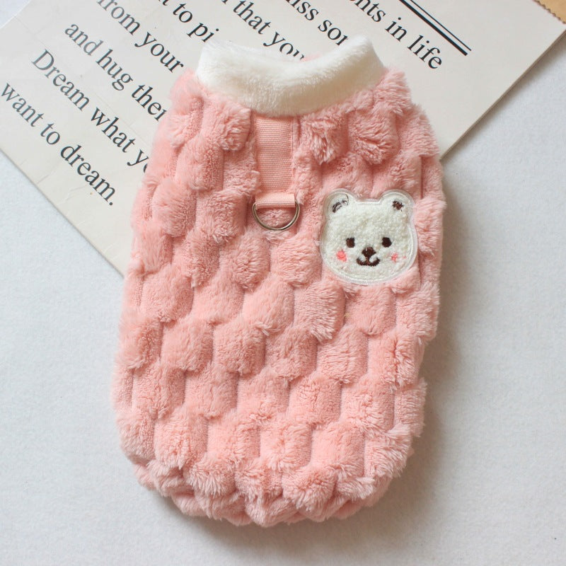 HKM-1566909 Thick Cotton-Padded Vest for Pets in Golden Turtle Velvet ¨C Available in Pink, Yellow, and Blue