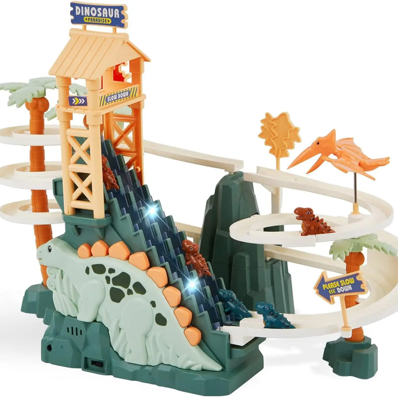 HKM-156691 Dinosaur Climbing Slide Toy with Light and Music for Kids, Electric Race Track Set