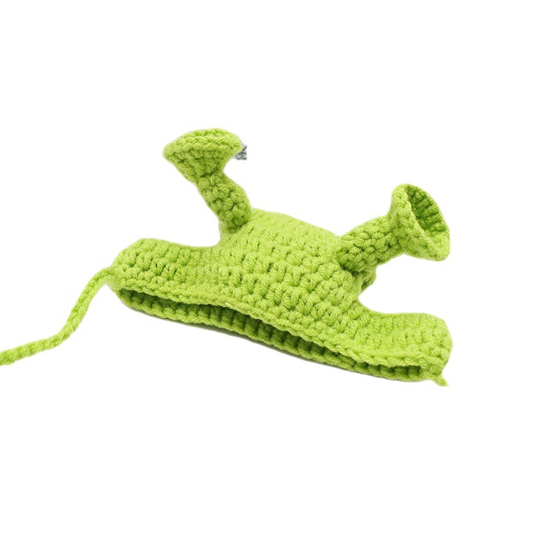 HKM-1567165 Green Plush Knitted Pet Hat for Spring and Summer, Adjustable Size for Small to Medium Pets