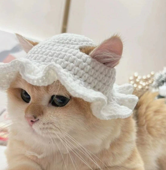 HKM-1567165 Green Plush Knitted Pet Hat for Spring and Summer, Adjustable Size for Small to Medium Pets