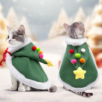 HKM-1567933 Cat Christmas Cape with Velvet Stars and Matching Hat for Pet Holiday Costume