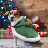 HKM-1567933 Cat Christmas Cape with Velvet Stars and Matching Hat for Pet Holiday Costume