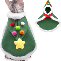 HKM-1567933 Cat Christmas Cape with Velvet Stars and Matching Hat for Pet Holiday Costume