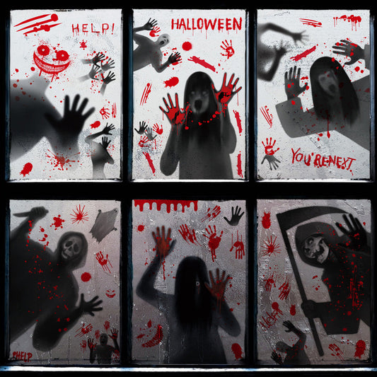 HKM-156819 Halloween Window Decorative Ghost & Skull Electrostatic Sticker Set - 6 PVC Stickers in 6 Color Variations