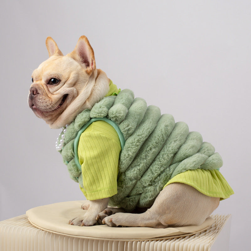 HKM-1568701 Rabbit Hair Dog Vest for Autumn & Winter in Orange, Pink, Green - Sizes S-XXL