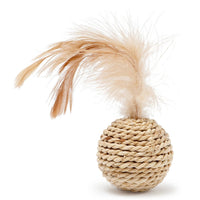 HKM-1569597 Interactive Rattan Ball Cat Toy Set with Faux Feather & Bell - 2pcs