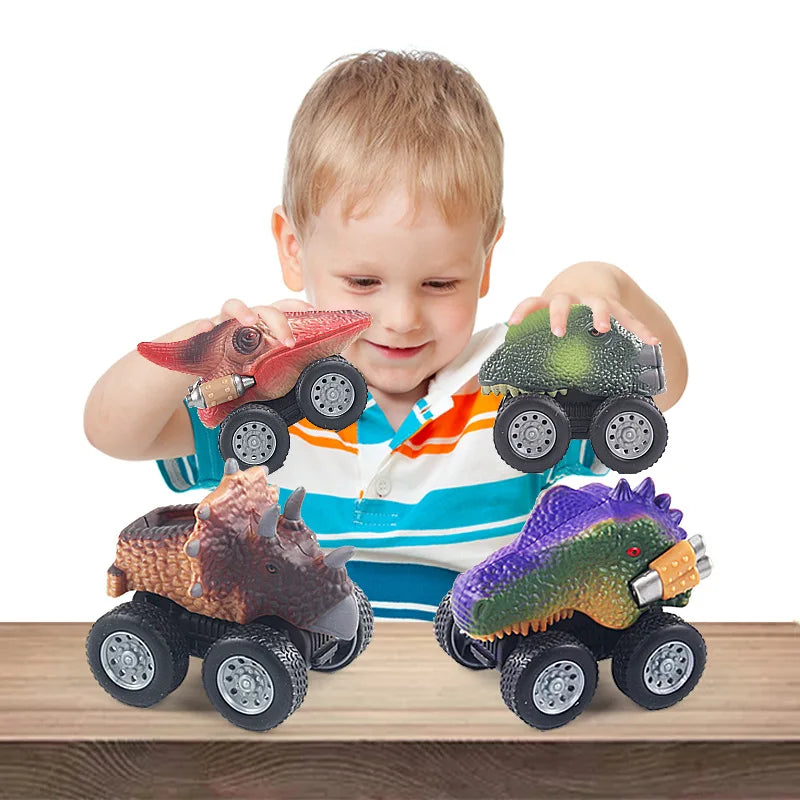 HKM-157139 Dinosaur-Themed Pull-Back Toy Cars for Kids – Inertia Mini Vehicle, Realistic Design, Plastic Construction
