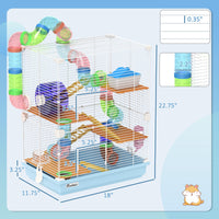 HKM-1571773 5-Tier Hamster Cage with Tubes, Exercise Wheel, and Accessories - Portable, Light Blue