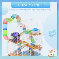 HKM-1571773 5-Tier Hamster Cage with Tubes, Exercise Wheel, and Accessories - Portable, Light Blue