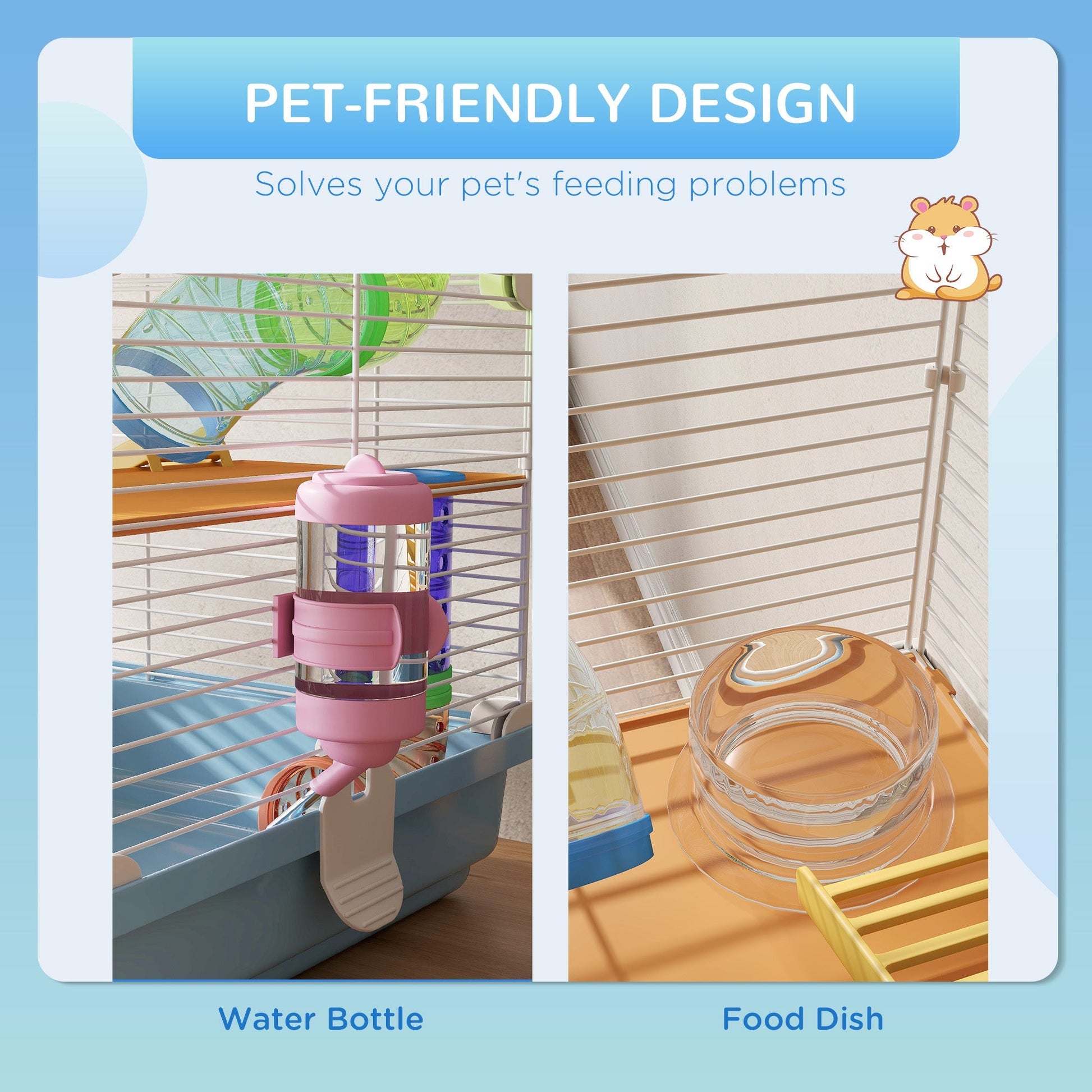 HKM-1571773 5-Tier Hamster Cage with Tubes, Exercise Wheel, and Accessories - Portable, Light Blue
