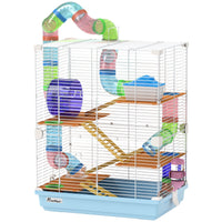 HKM-1571773 5-Tier Hamster Cage with Tubes, Exercise Wheel, and Accessories - Portable, Light Blue