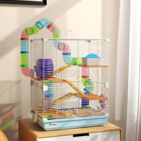 HKM-1571773 5-Tier Hamster Cage with Tubes, Exercise Wheel, and Accessories - Portable, Light Blue
