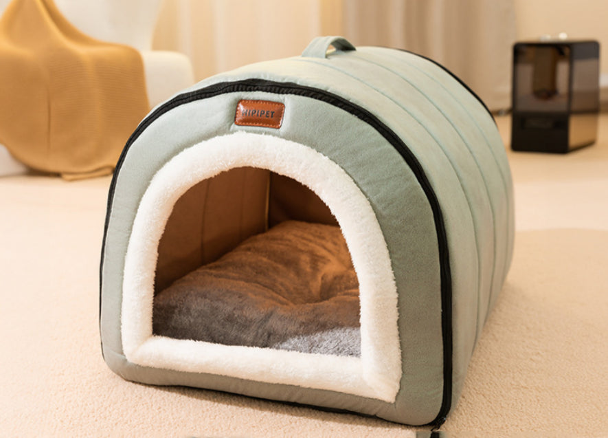 HKM-1572157 Portable Quilted Pet Nest for Small and Medium Dogs and Cats, Available in Gray and Green