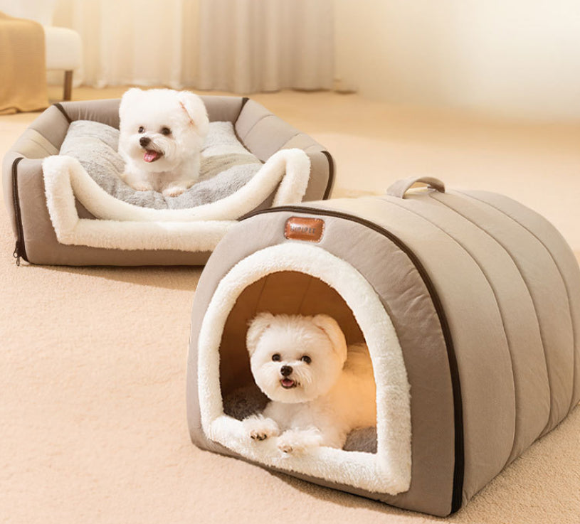HKM-1572157 Portable Quilted Pet Nest for Small and Medium Dogs and Cats, Available in Gray and Green
