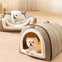 HKM-1572157 Portable Quilted Pet Nest for Small and Medium Dogs and Cats, Available in Gray and Green
