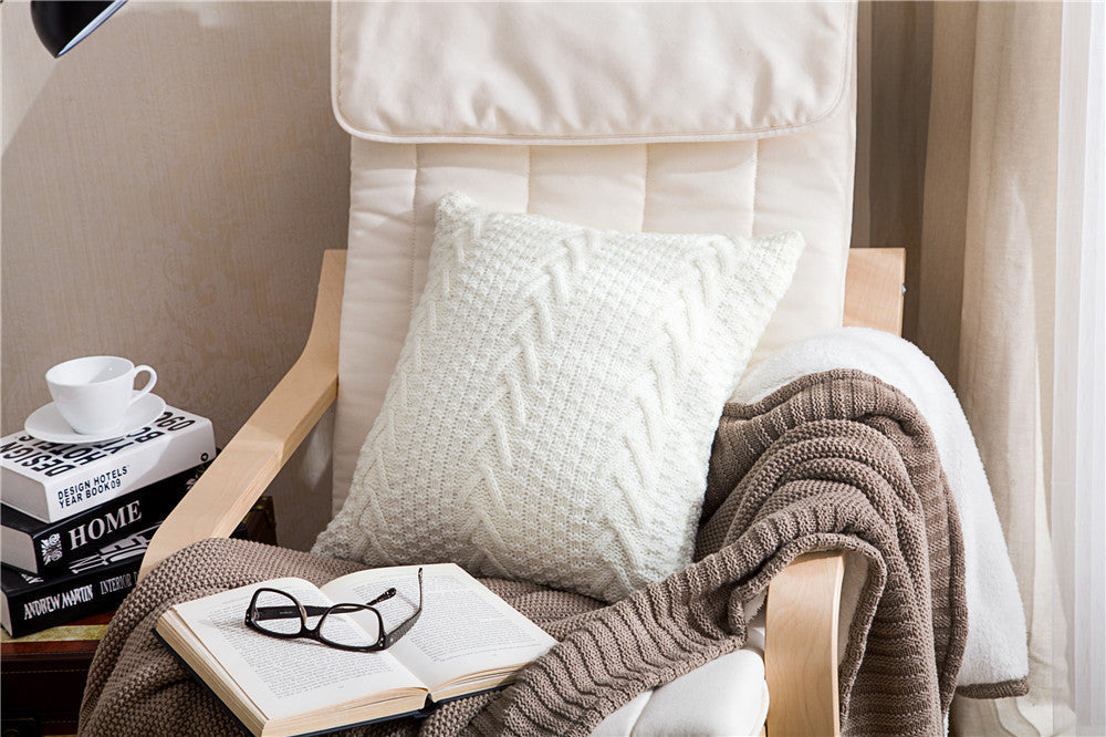 HKM-157267 Coarse Wool Knitted Cushion Cover - Modern Simple Design, 45x45cm, Acrylic Material
