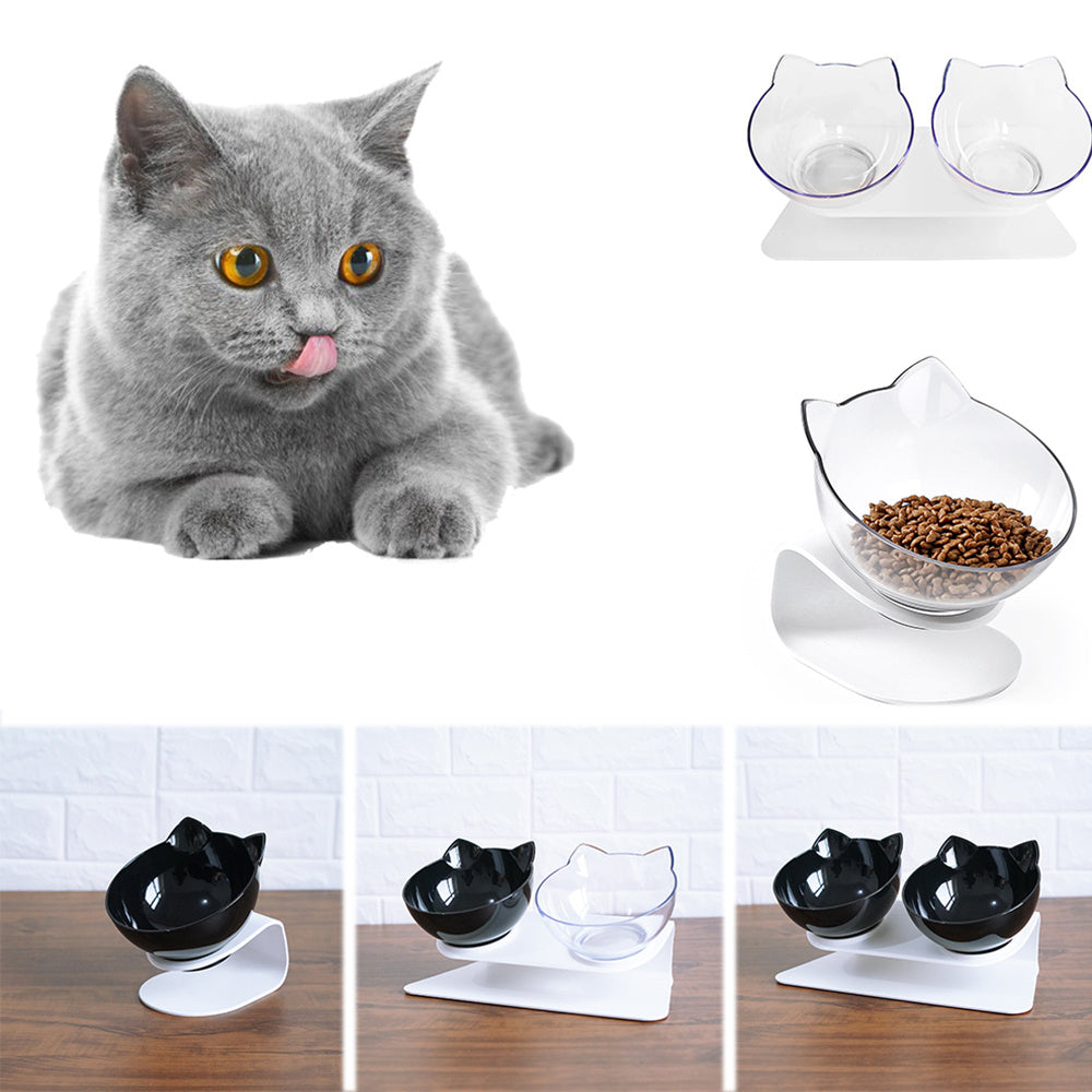 HKM-157395 Transparent Cat Head Double Feeding Bowl with Neck Protection Design