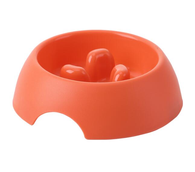 HKM-1574077 Pet Dog Slow Food Bowl Feeder - 14.2cm Diameter, Colors: Yellow, Orange, Blue, Green, Plastic