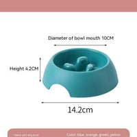 HKM-1574077 Pet Dog Slow Food Bowl Feeder - 14.2cm Diameter, Colors: Yellow, Orange, Blue, Green, Plastic