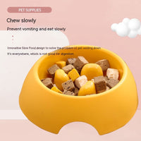 HKM-1574077 Pet Dog Slow Food Bowl Feeder - 14.2cm Diameter, Colors: Yellow, Orange, Blue, Green, Plastic