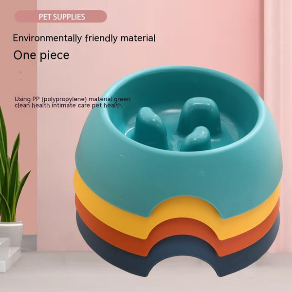 HKM-1574077 Pet Dog Slow Food Bowl Feeder - 14.2cm Diameter, Colors: Yellow, Orange, Blue, Green, Plastic