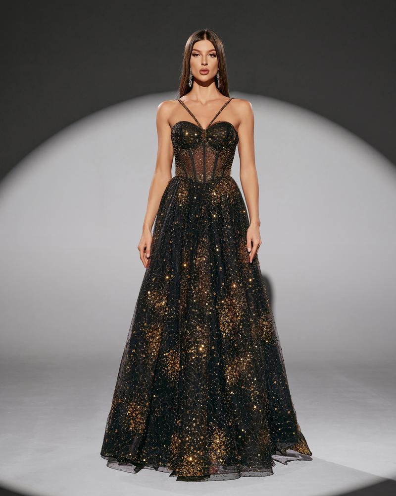 HKM-157587 Elegant Black Evening Dress for Women - EZ25196 Design