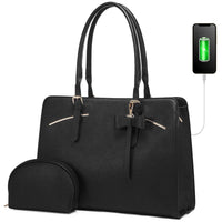 HKM-157587 Ladies Laptop Work Shoulder Tote - PU Leather Briefcase for Computer and Daily Use