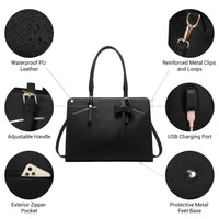 HKM-157587 Ladies Laptop Work Shoulder Tote - PU Leather Briefcase for Computer and Daily Use