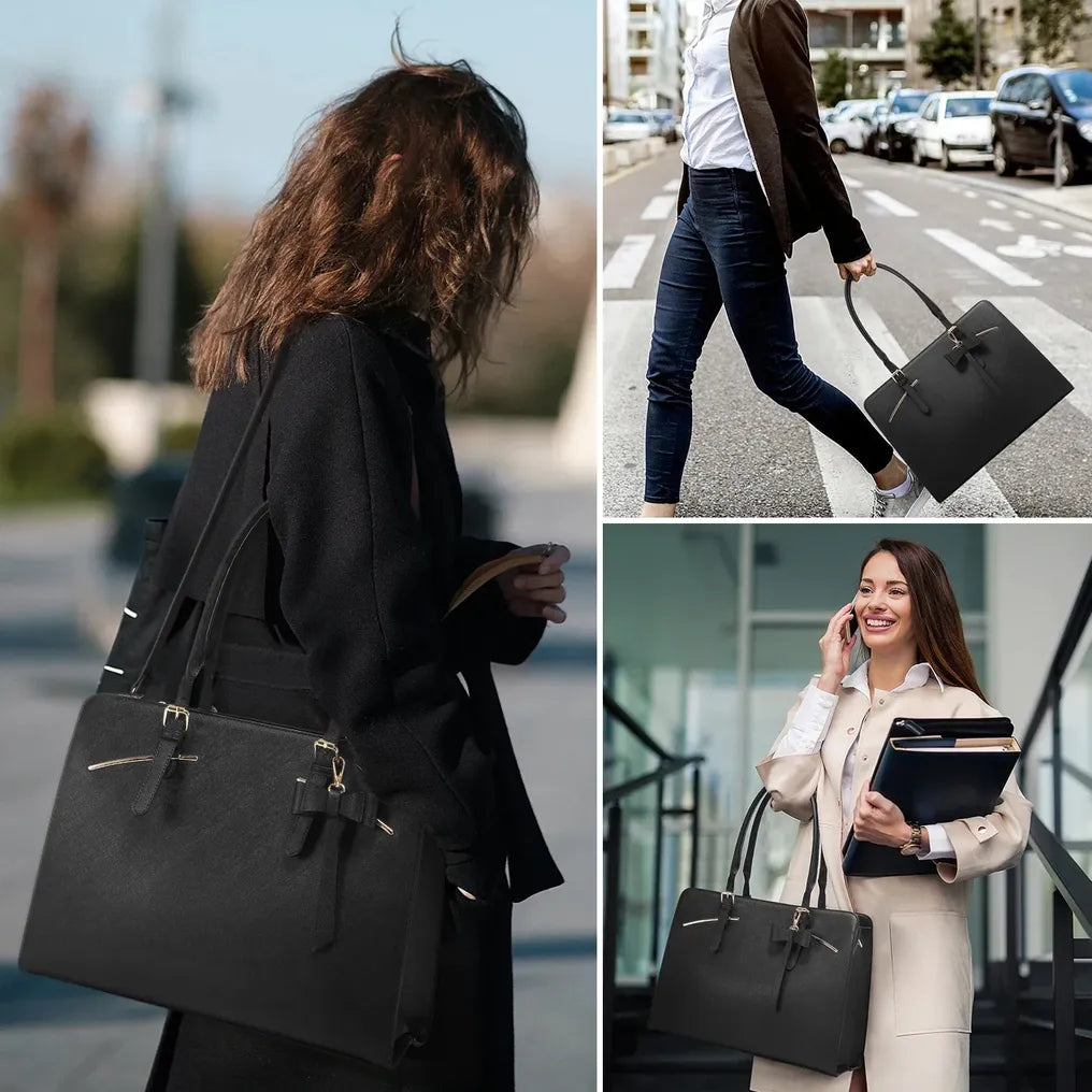 HKM-157587 Ladies Laptop Work Shoulder Tote - PU Leather Briefcase for Computer and Daily Use