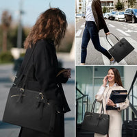 HKM-157587 Ladies Laptop Work Shoulder Tote - PU Leather Briefcase for Computer and Daily Use
