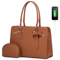 HKM-157587 Ladies Laptop Work Shoulder Tote - PU Leather Briefcase for Computer and Daily Use
