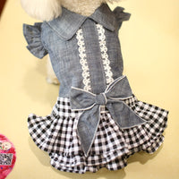 HKM-1576253 Denim Pet Princess Dress with Bowknot Skirt in Blue