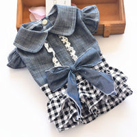 HKM-1576253 Denim Pet Princess Dress with Bowknot Skirt in Blue