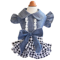 HKM-1576253 Denim Pet Princess Dress with Bowknot Skirt in Blue