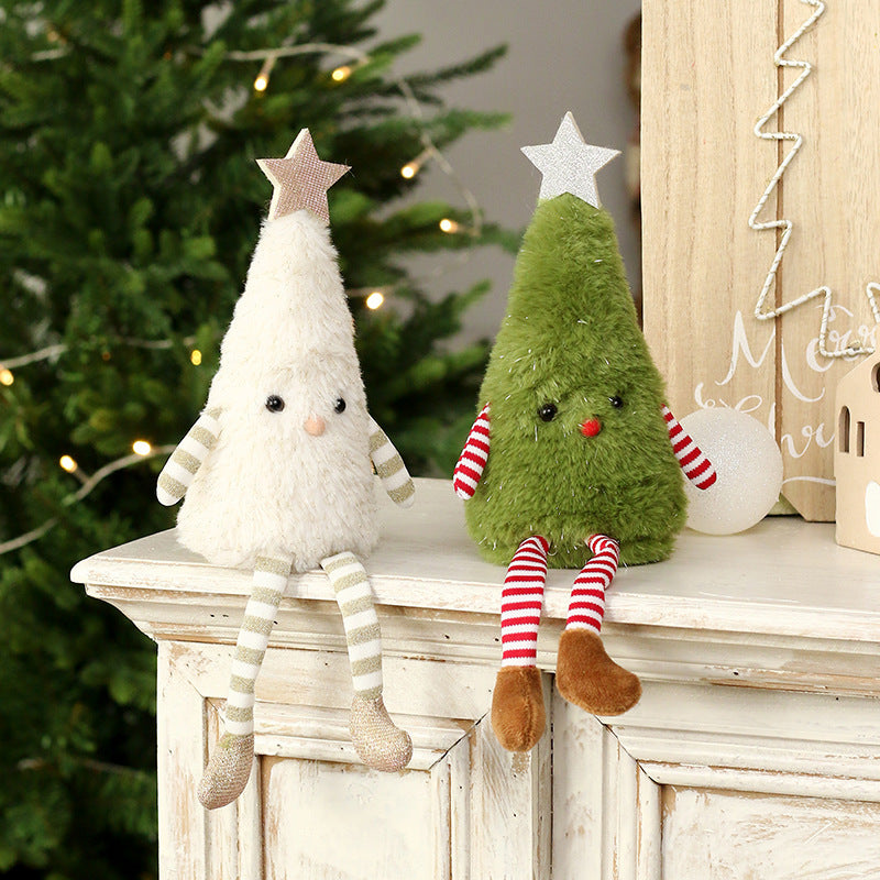HKM-157651 Cute Christmas Plush Doll Ornaments in Green and White Non-Woven Fabric