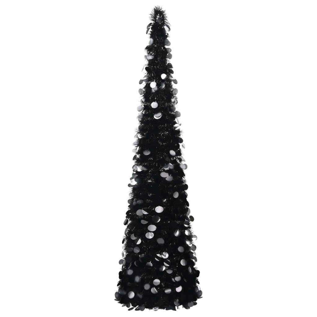 HKM-157843 Glossy Black Artificial Pop-Up Christmas Tree 150 cm with Silver Accents