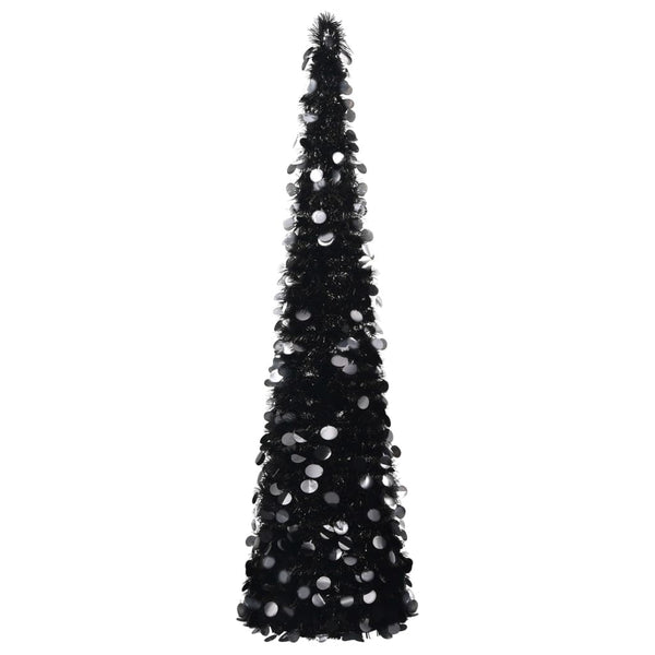 HKM-157843 Glossy Black Artificial Pop-Up Christmas Tree 150 cm with Silver Accents