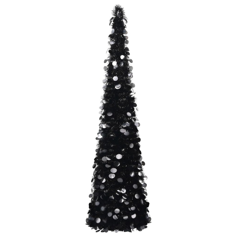 HKM-157843 Glossy Black Artificial Pop-Up Christmas Tree 150 cm with Silver Accents