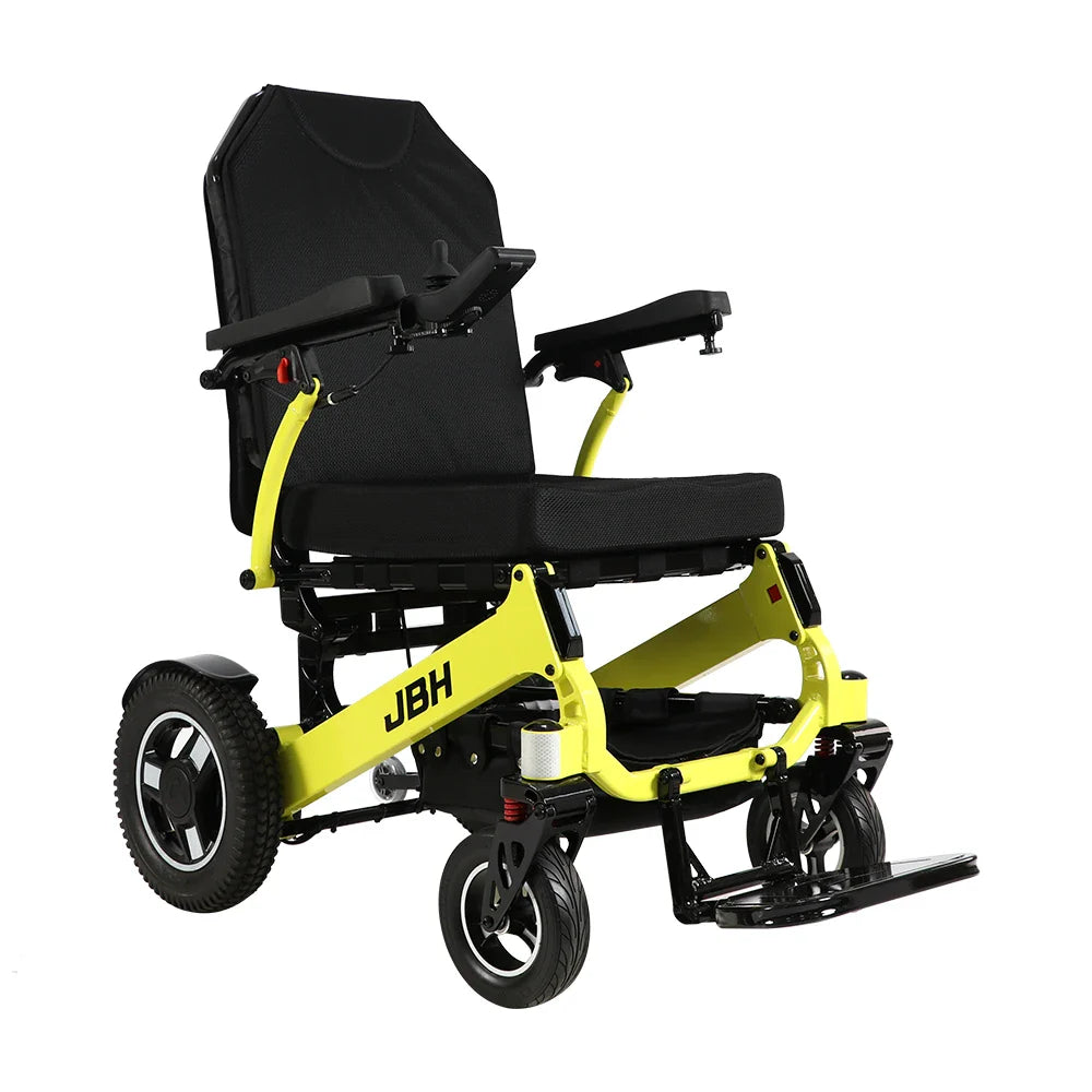 HKM-157907 Foldable Portable Electric Wheelchair for Disabled - Aluminum Alloy Frame, 300KG Capacity, 35-40KM Range, Yellow