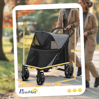 HKM-1579325 Dog Stroller for Medium to Large Pets, Foldable, Shock Absorbing with Storage Pockets, Safety Features, Gray
