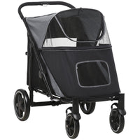 HKM-1579325 Dog Stroller for Medium to Large Pets, Foldable, Shock Absorbing with Storage Pockets, Safety Features, Gray