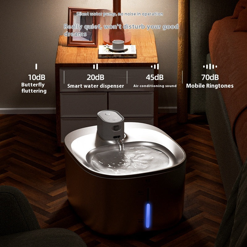 HKM-1579709 Stainless Steel Automatic Pet Water Dispenser with Rechargeable Battery and 4-Liter Capacity