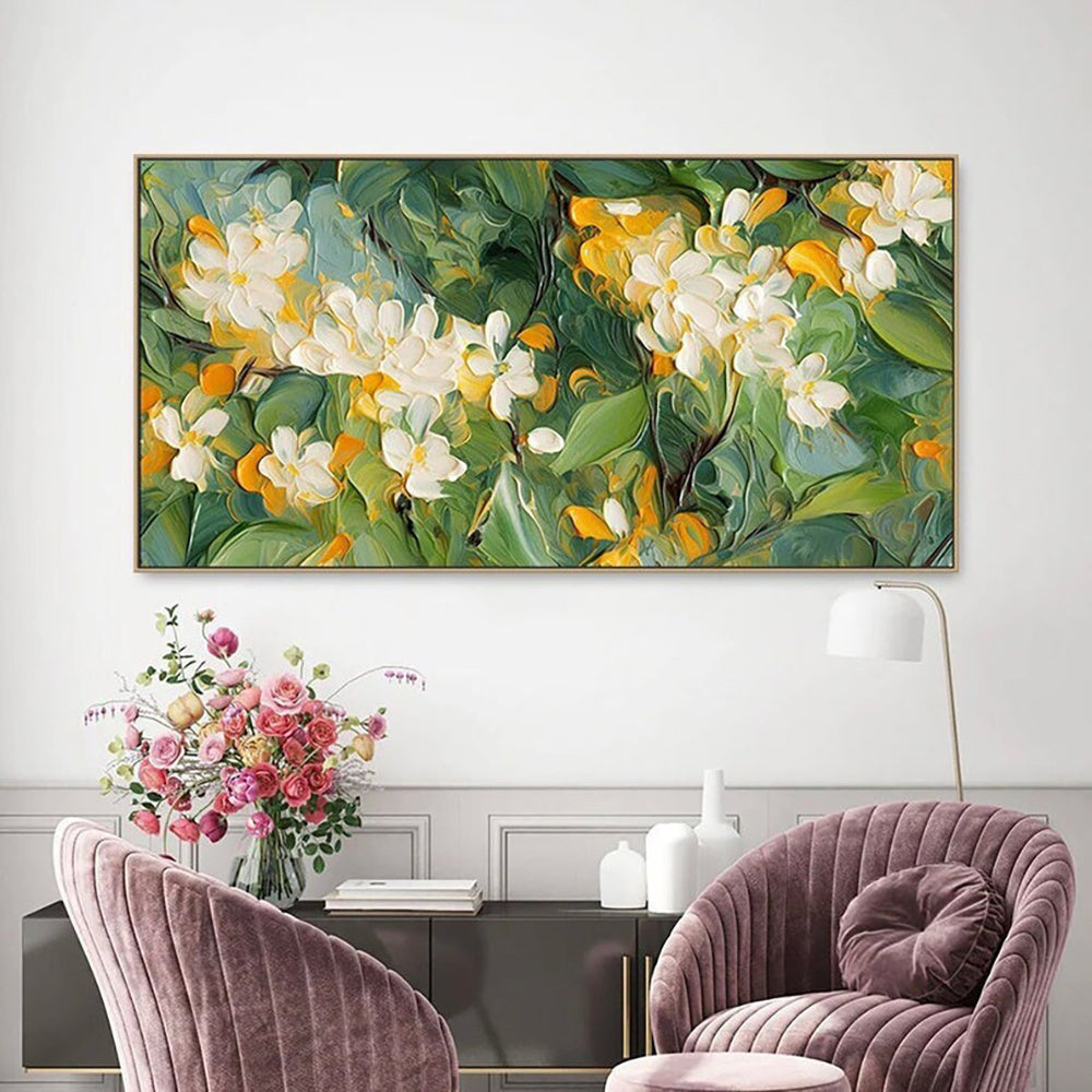 HKM-157971 Handmade Oil Painting on Canvas - Abstract Floral Crabapple Blossoms Art, 3D Textured, Unstretched Wall Decor
